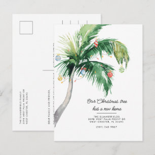 We've Moved Christmas Holiday Palm Tree Moving Announcement Postcard