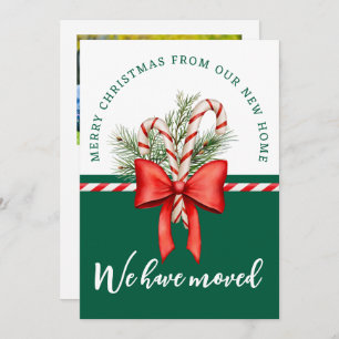 We've Moved Christmas Photo Candy Cane Red Bow Announcement