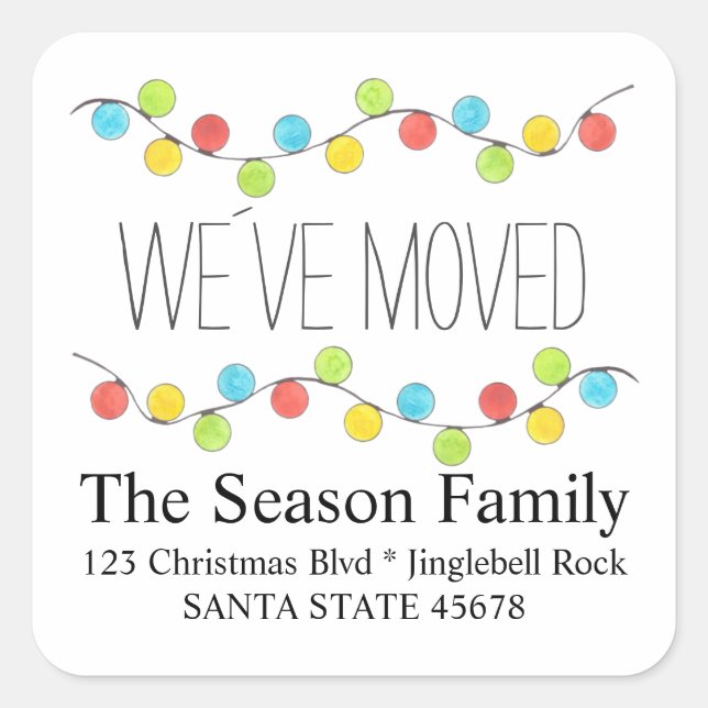 We've Moved  Christmas Tree Lights Envelope seal (Front)