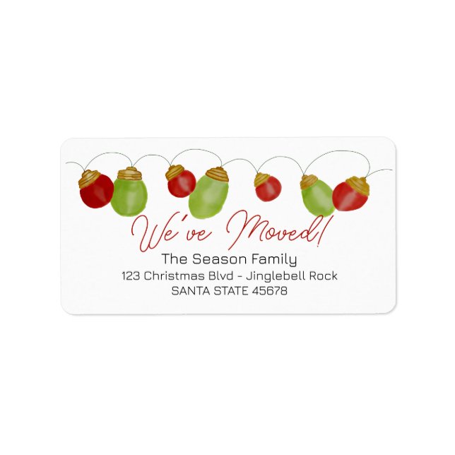 We've Moved  Christmas Tree Lights Label (Front)