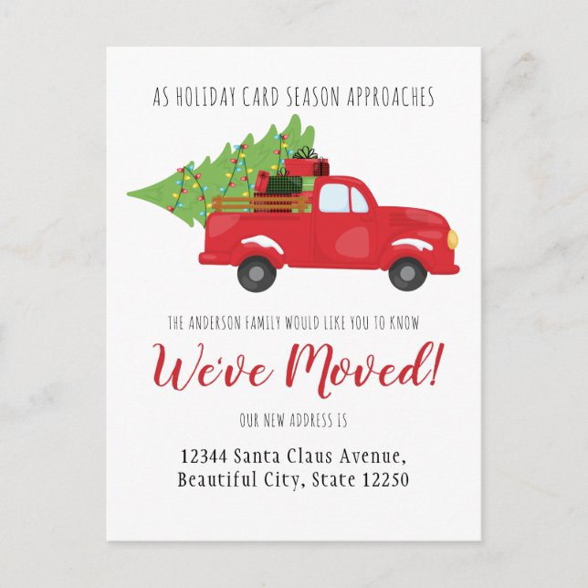 We've Moved Christmas Truck Gifts Holiday Moving Announcement Postcard (Front)