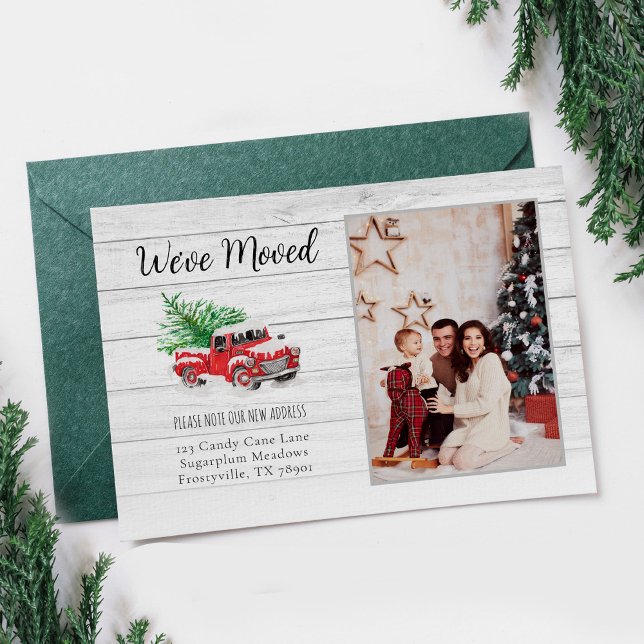 We've Moved Christmas Truck Photo Holiday Moving Announcement Postcard (Creator Uploaded)
