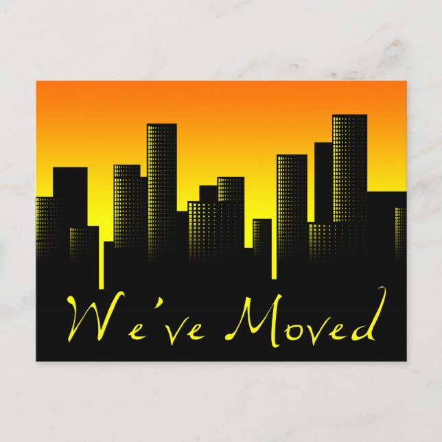 we've moved cityscape announcement postcard (Front)