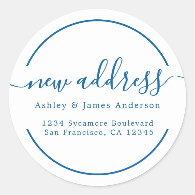 We've Moved Classic Blue New Address label (Front)