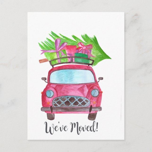 We've Moved Classic Christmas Car Postcard (Front)