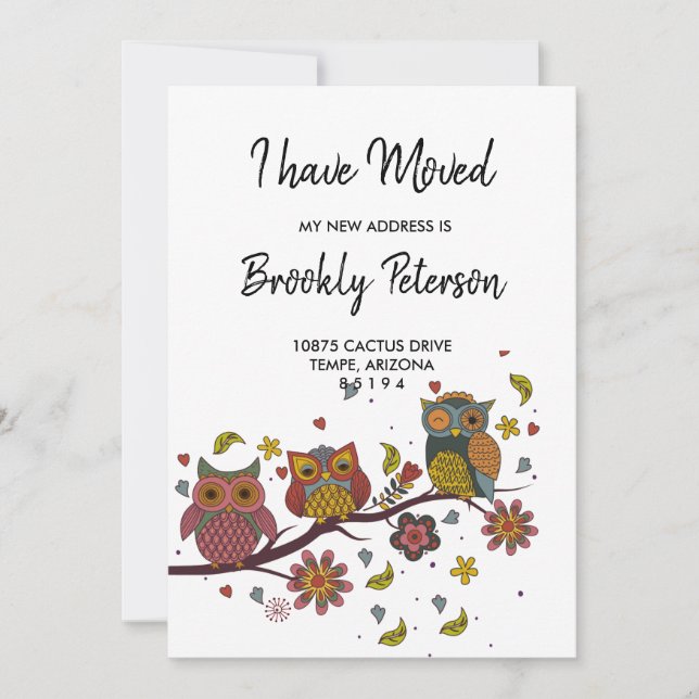 We've Moved Colourful Owls  Invitation (Front)