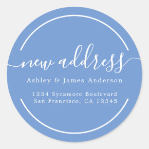 We've Moved Cornflower Blue New Address Classic Round Sticker