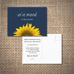 We've Moved Country Sunflower Navy Blue Announcement Postcard