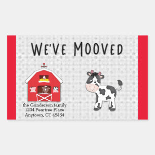 We've Moved Cow in Barnyard Relocation Notice Sticker