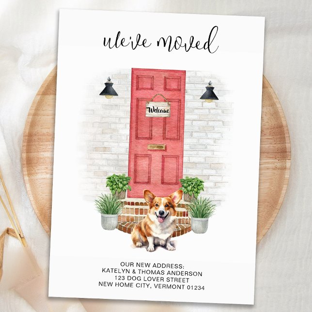 We've Moved Cute Corgi Red Door Dog Moving Announcement (Creator Uploaded)