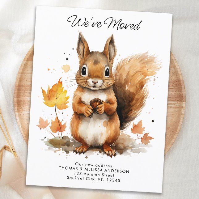 We've Moved Cute Fall Squirrel New Address Moving Announcement Postcard (Creator Uploaded)