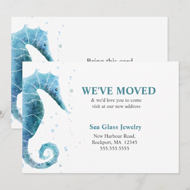 We've Moved Cute Sea Horse Moving Announcement (Front/Back)