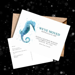 We've Moved Cute Sea Horse Moving Announcement Postcard