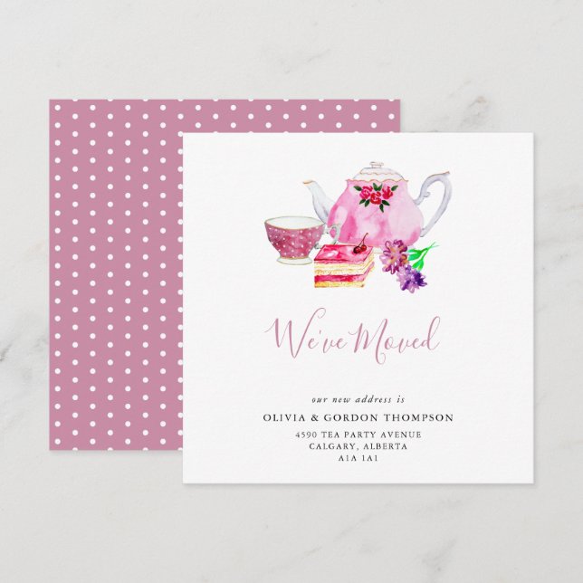 We've Moved Cute Watercolor Tea Set Simple Chic (Front/Back)