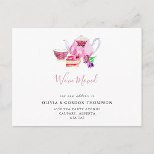 We've Moved Cute Watercolor Tea Set Simple Chic Postcard