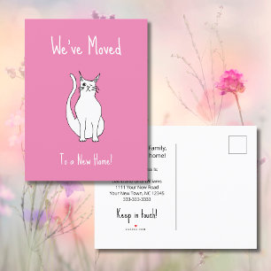 We've Moved Cute Winking Cat Pink New Home  Announcement Postcard