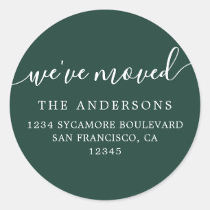 We've Moved Dark Green New Address label