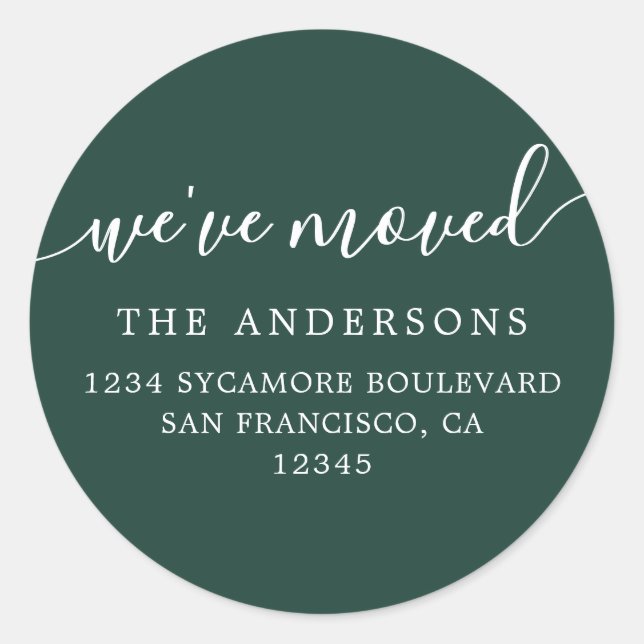 We've Moved Dark Green New Address label (Front)