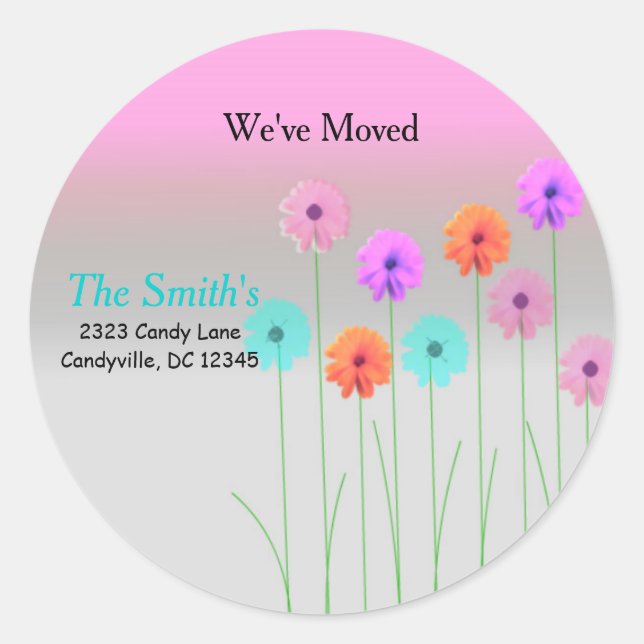 We've Moved Dazzling Daisies Classic Round Sticker (Front)