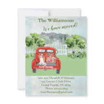 We've Moved Dog Red Truck Countryside Floral Move 