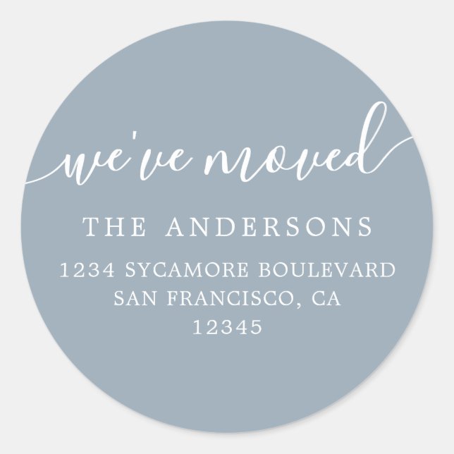 We've Moved Dusty Blue New Address label (Front)