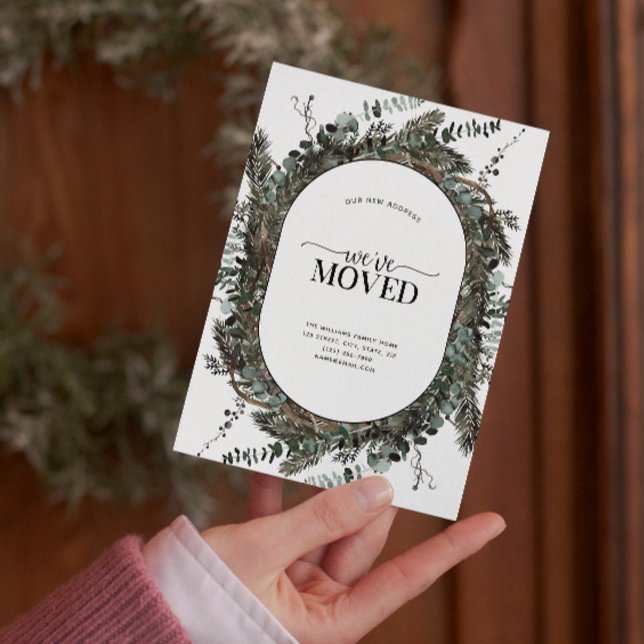 We've Moved Dusty Winter Eucalyptus  Announcement Postcard (We've Moved Dusty Winter Eucalyptus Announcement Postcard!)