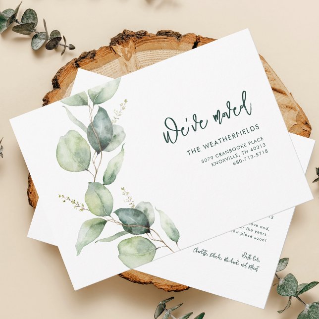 We've Moved Eucalyptus Moving Announcement (Watercolor Eucalyptus Greenery Moving Announcement)