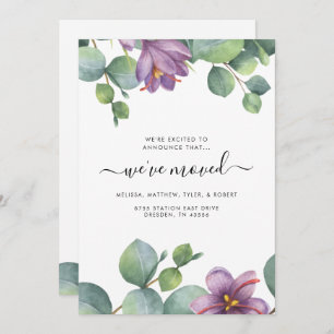 We've Moved Eucalyptus Purple Greenery Moving Card