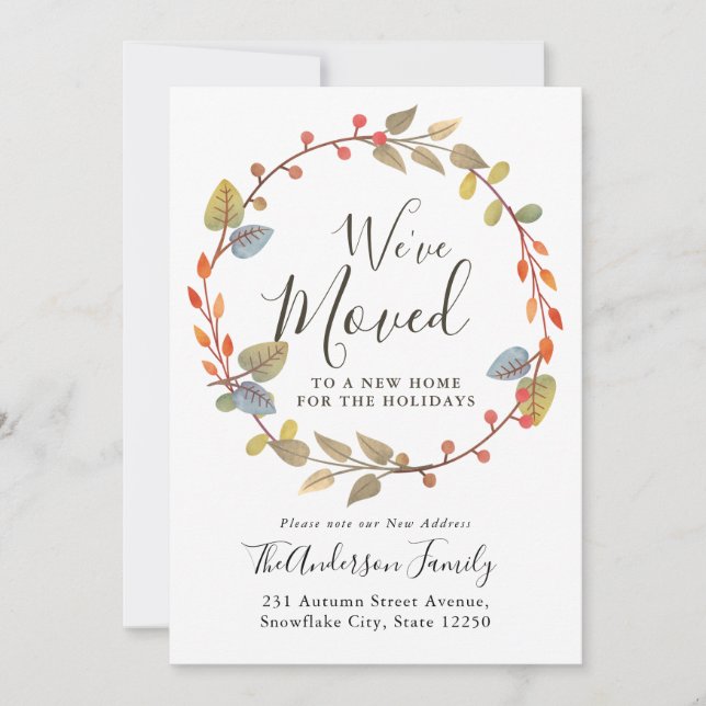 We've Moved Fall Autumn Wreath Holiday Moving Announcement (Front)