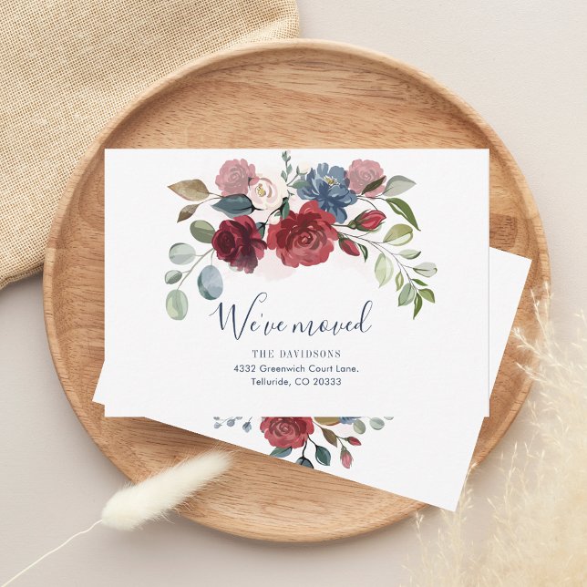 We've Moved Floral Burgundy Moving Announcement (We Moved Burgundy Floral Moving Announcement)