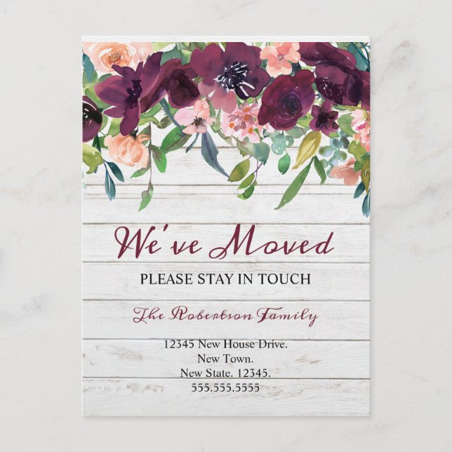 We've Moved Floral Change of Address New Home Postcard (Front)