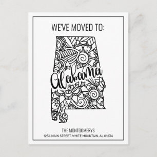 We've Moved Floral Mandala Alabama State New Home Announcement Postcard