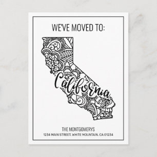 We've Moved Floral Mandala California State Announcement Postcard