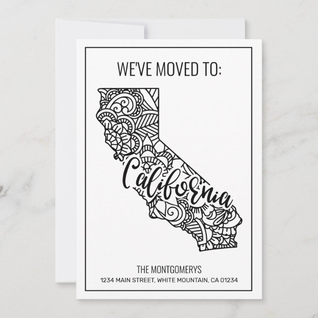 We've Moved Floral Mandala California State Home Announcement (Front)