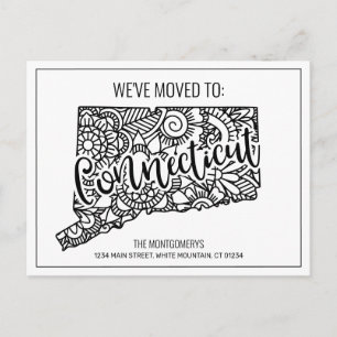 We've Moved Floral Mandala Connecticut State Announcement Postcard