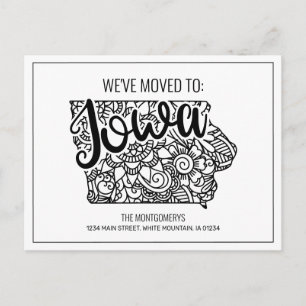 We've Moved Floral Mandala Iowa State Announcement Postcard