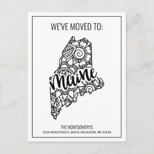 We've Moved Floral Mandala Maine State Announcement Postcard