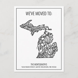 We've Moved Floral Mandala Michigan State Announcement Postcard