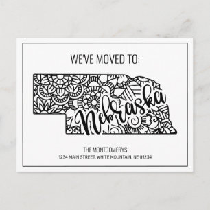 We've Moved Floral Mandala Nebraska State Announcement Postcard