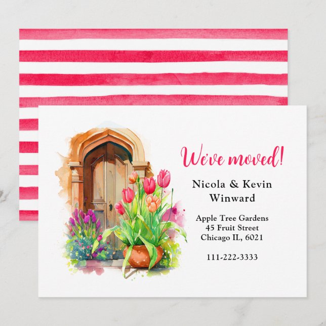 We've Moved Floral Pink Tulips Door Announcement (Front/Back)