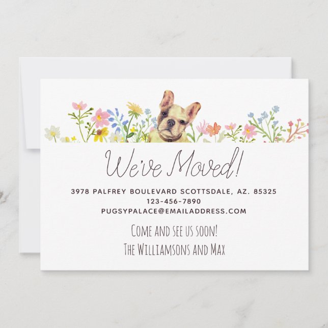 We've Moved French Bulldog Floral Moving  Announcement (Front)
