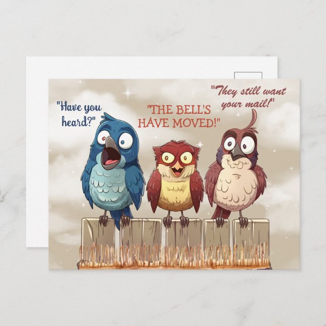 We've Moved Funny Birds on Fence Postcard (Front/Back)