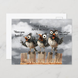 We've Moved Funny Birds on Fence Postcard