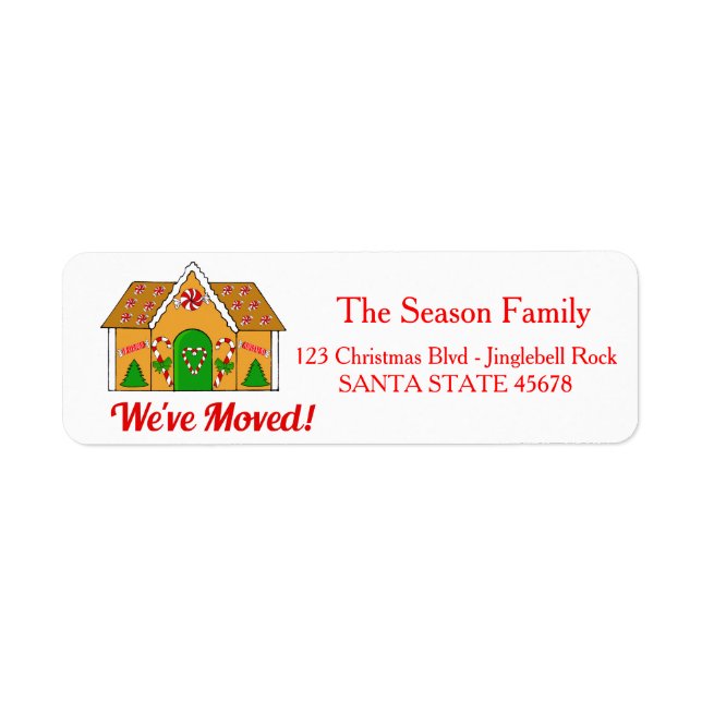 We've Moved Gingerbread house  Christmas label (Front)