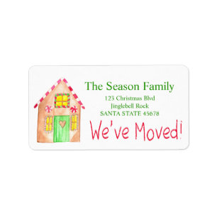 We've Moved  Gingerbread House Label