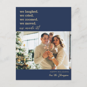 We've Moved Gold Navy Blue Photo Holiday Moving Announcement Postcard