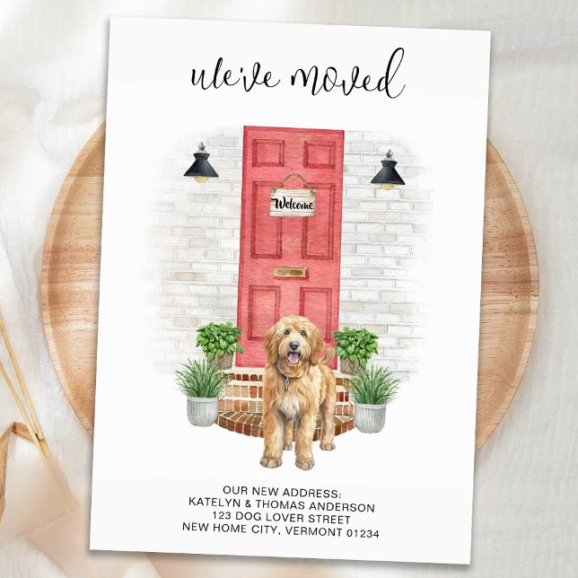 We've Moved Golden Doodle Red Door Dog Moving Announcement (Creator Uploaded)