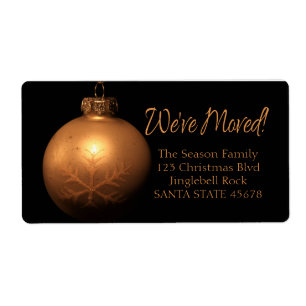 "We've Moved" Golden ornament label
