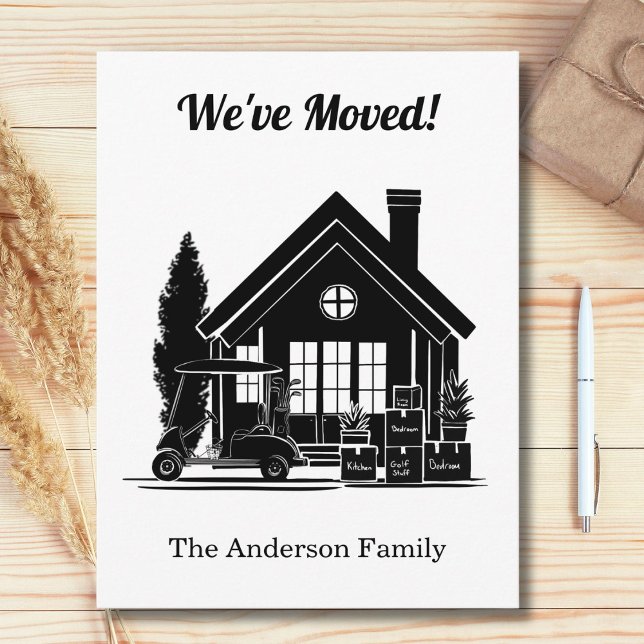 We've Moved! Golf Cart Parked at House Silhouette Announcement Postcard (Creator Uploaded)