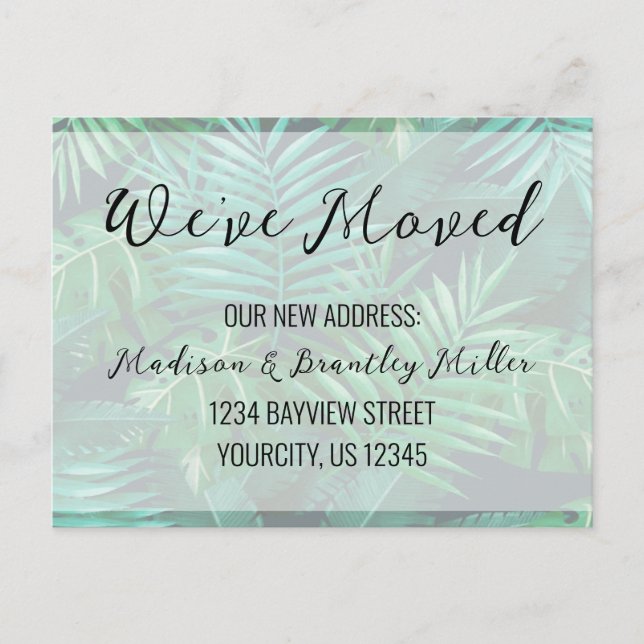 We've Moved Handwritten Calligraphy Botanical Postcard (Front)
